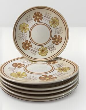 Vintage Taylor Smith Taylor Straw Flower Dinner Plates 1970s Ironstone Set of 6